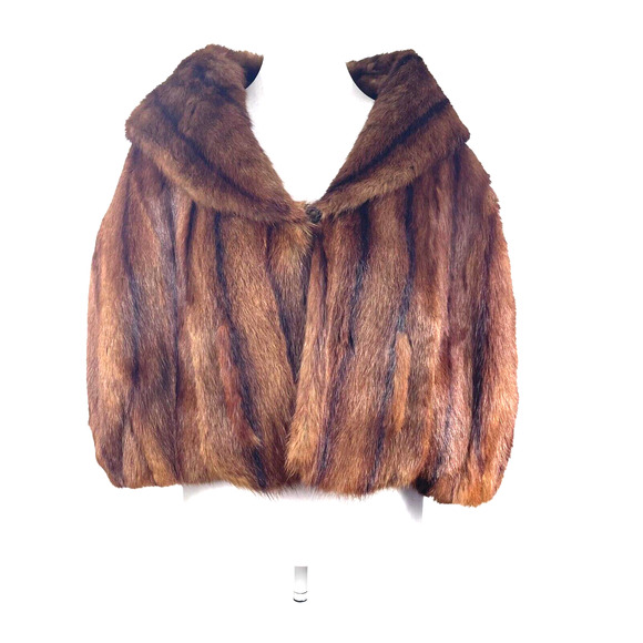 VTG 60s Brown Mink Marmot Fur Stole Wrap Shawl Jacket Mob Wife Old Money POCKETS - Picture 1 of 9